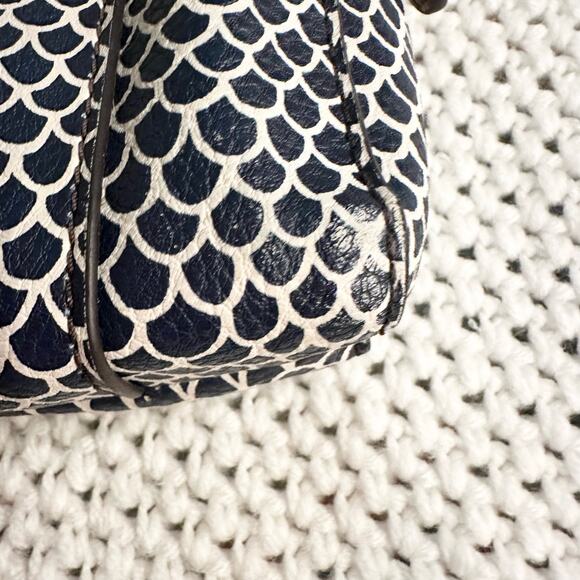 Fossil Gemma Blue White Mermaid Fish Scale Print Coated Canvas Small Crossbody - Picture 10 of 16